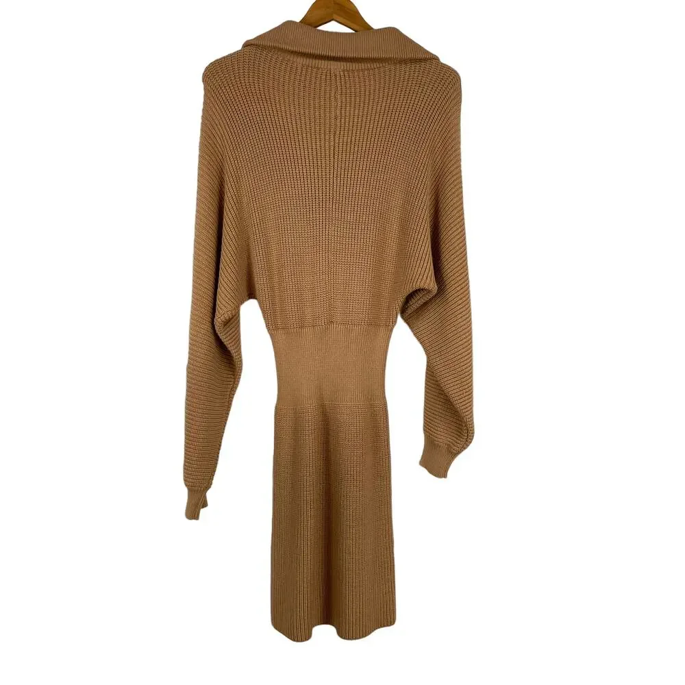 Staud Kirby Ribbed Knit Fitted Sweater Dress Size S Camel Brown Long Sleeve - Picture 4 of 13